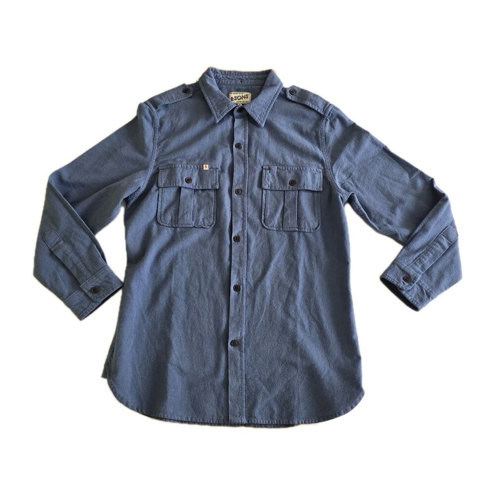 & Sons Cotton Linen Gabriel Shirt Mens M Blue LS Chamois Rugged Layering Casual